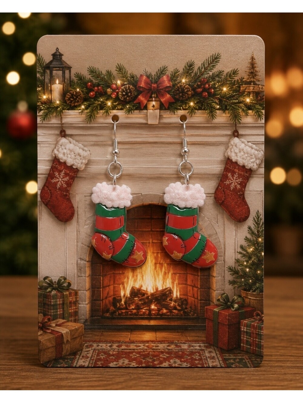 Santa Claus Christmas Stocking Sock Earrings